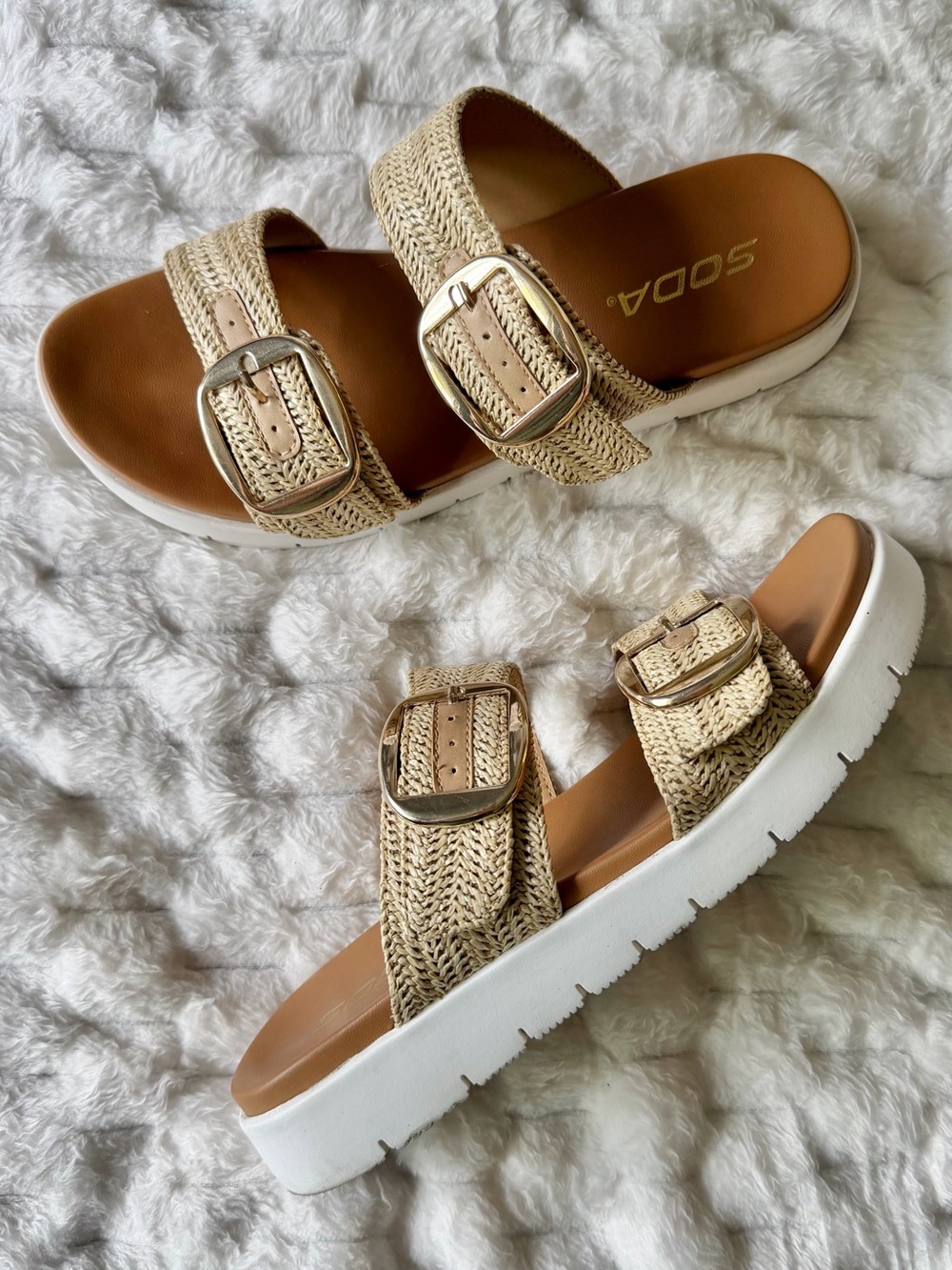 Soda Woven Platform Sandals 7.5 Neutral Double Strap Summer Casual